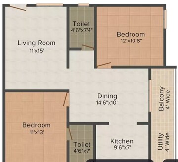Floor Plan in 2 BHK Apartment at Horamavu – for Sale
