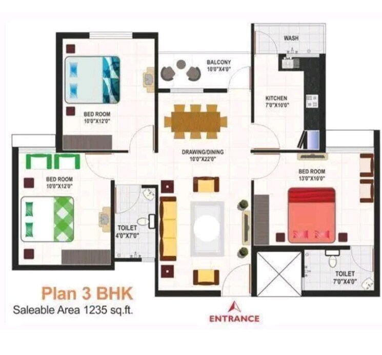 Floor Plan, ibd-royal-citii 3 Bedroom 1235 Sq.Ft. Apartment In Misrod Bhopal 8042652