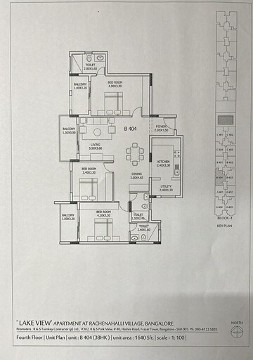 Floor Plan in 3 BHK Apartment at Rachenahalli – for Sale