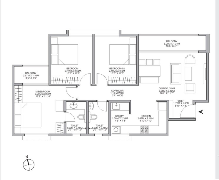 Floor Plan, godrej-nurture-electronic-city 2.5 Bedroom 1376 Sq.Ft. Apartment In Electronic City Phase I Bangalore 8042856