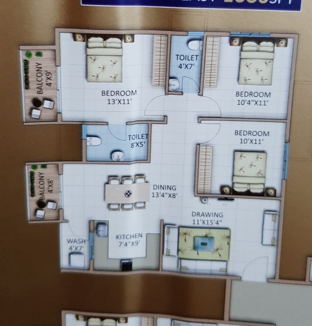 2.5 BHK 1380 Sq.Ft. Apartment in Candeur Signature