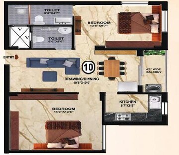 Floor Plan in 2 BHK Apartment at Rudrapur – for Sale