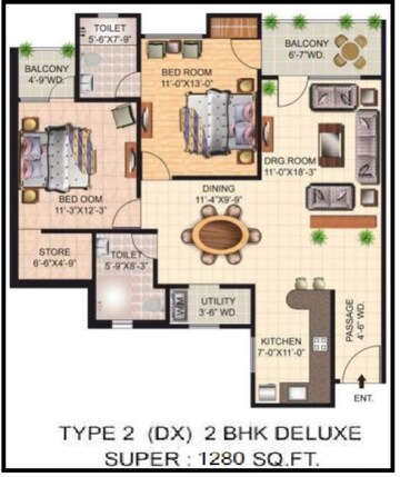 Floor Plan in 2 BHK Apartment at Patanjali Phase 1 – for Sale