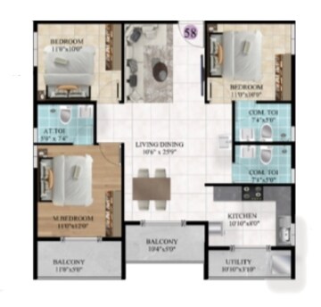 Floor Plan in 3 BHK Apartment at DS Max Sky Fields, Koralur – for Sale