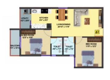 Floor Plan in 2 BHK Apartment at DS Max Sky Sanman, Bannerghatta Road – for Sale
