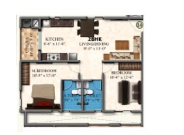 Floor Plan in 2 BHK Apartment at DS Max Sky Blossom, Begur – for Sale