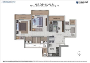 Floor Plan in 1 BHK Apartment at Provident Palmvista, Daighar Gaon – for Sale