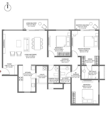 Floor Plan in 3 BHK Apartment at Godrej Air, Whitefield – for Sale