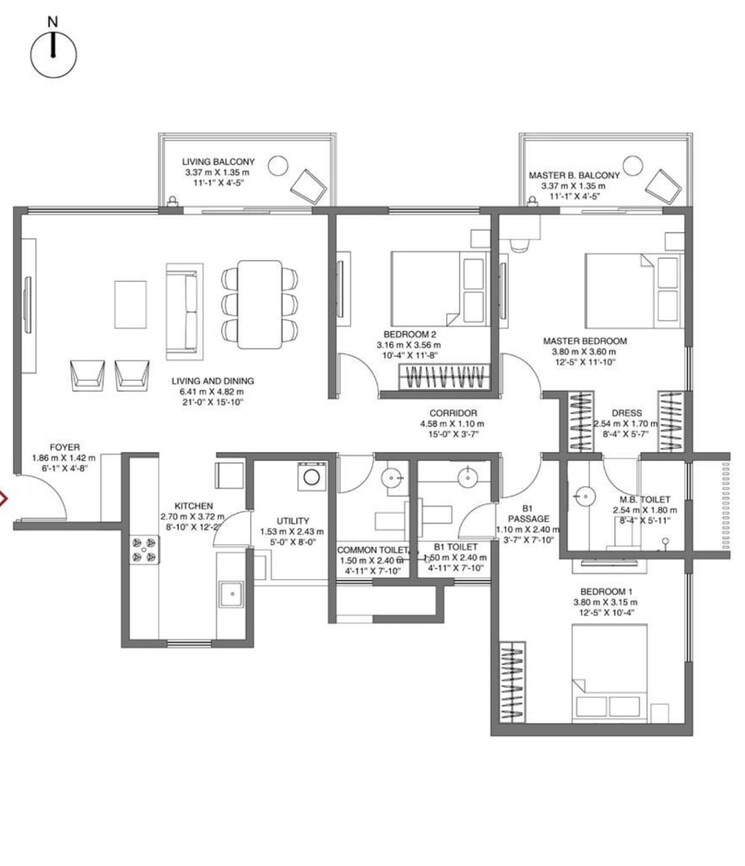 Floor Plan, godrej-air 3 Bedroom 1837 Sq.Ft. Apartment In Whitefield Bangalore 8048054