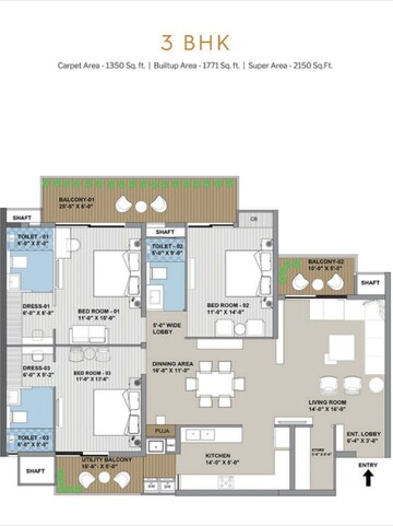Floor Plan in 3 BHK Apartment at Patiala Road – for Sale