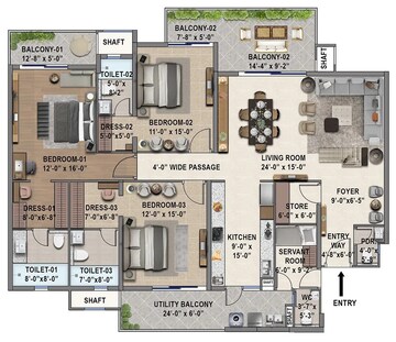 Floor Plan in 3 BHK Apartment at Patiala Road – for Sale