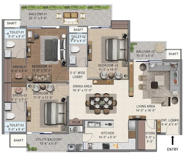 Floor Plan in 4 BHK Apartment at Patiala Road – for Sale