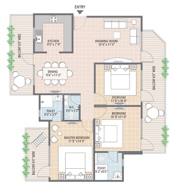 Floor Plan in 4 BHK Apartment at Solutrean Caladium, Sector 109 – for Sale