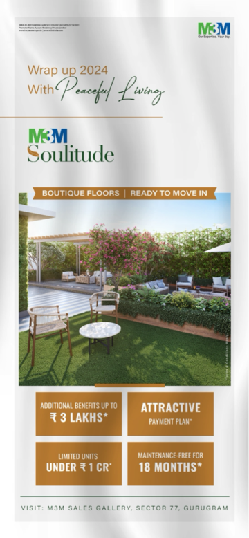 3 BHK Apartment – Garden View at M3M Soulitude, Sector 89 - for Sale