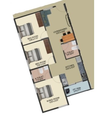 Floor Plan in 3 BHK Apartment at DS Max Spoorthi, Sarjapur – for Sale