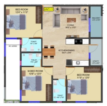 Floor Plan in 3 BHK Apartment at DS Max Sky Samurai, Whitefield – for Sale