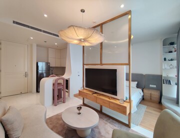 Living Room in 1 BHK Apartment at Bhartiya Leela Residences, Thanisandra Main Road – for Rent
