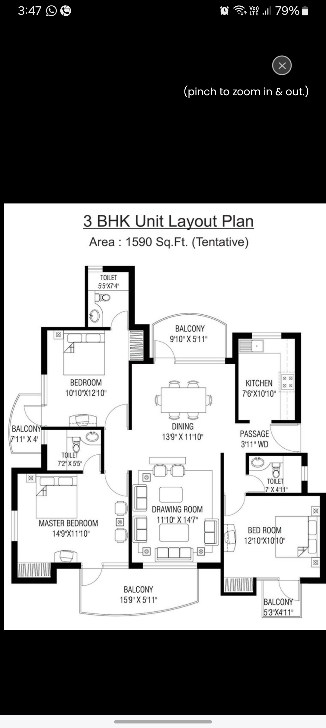 3 BHK + Study Room 1249 Sq.Ft. Apartment in RPS Savana