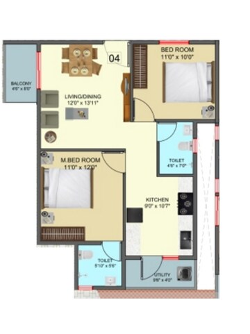 Floor Plan in 2 BHK Apartment at DS Max Swastika, Doddagubbi – for Sale