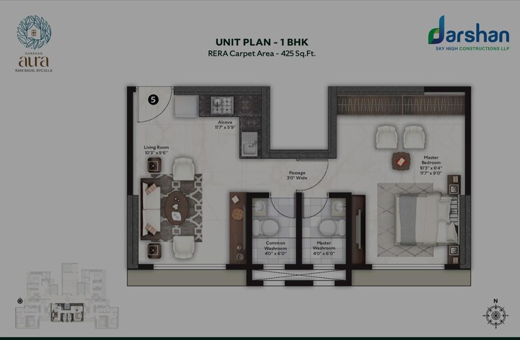 Floor Plan, darshan-aura 1 Bedroom 425 Sq.Ft. Apartment In Byculla Mumbai 8055458