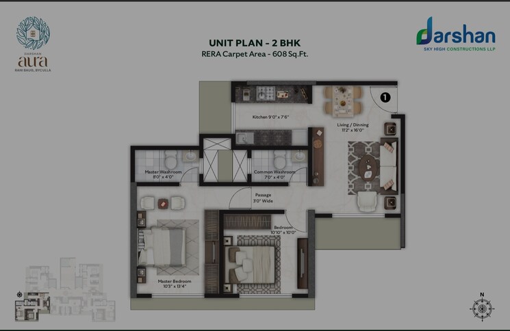 Floor Plan, darshan-aura 2 Bedroom 608 Sq.Ft. Apartment In Byculla Mumbai 8055505