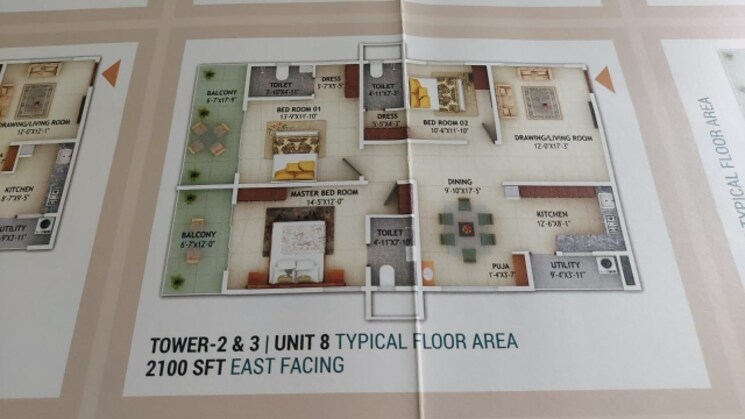 Floor Plan, mahaveer-crystal-garden 3 Bedroom 2380 Sq.Ft. Apartment In Attapur Hyderabad 8055758