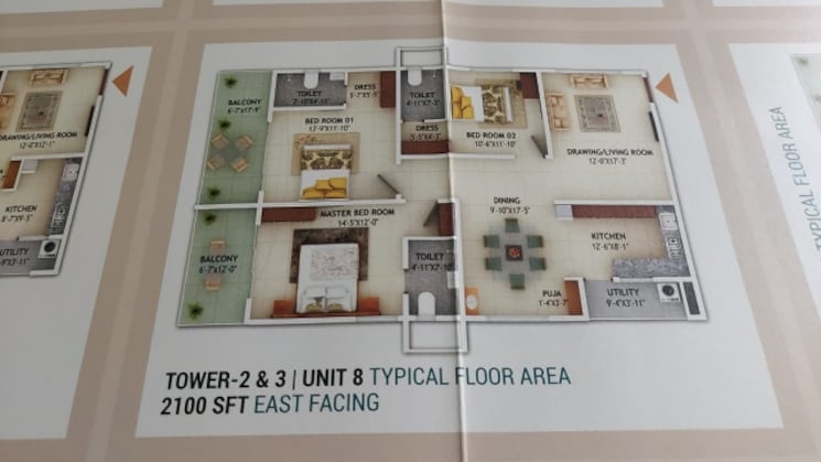Floor Plan, mahaveer-crystal-garden 3 Bedroom 2100 Sq.Ft. Apartment In Attapur Hyderabad 8055842