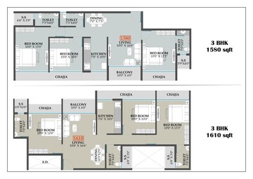 Floor Plan in 3 BHK Apartment at New Panvel Sector 17 – for Sale