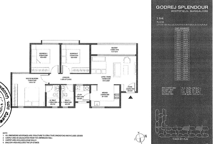 Floor Plan, godrej-splendour 3 Bedroom 1235 Sq.Ft. Apartment In Whitefield Bangalore 8059629