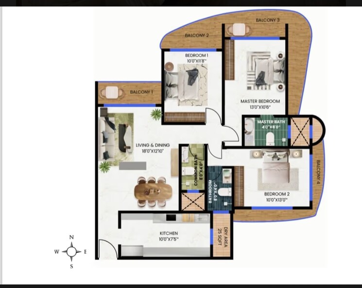 Floor Plan, adityavardhan-apartment 3 Bedroom 1076 Sq.Ft. Apartment In Powai Mumbai 8061189