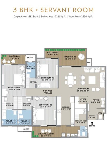 Floor Plan in 3 BHK Apartment at International Airport Road – for Sale