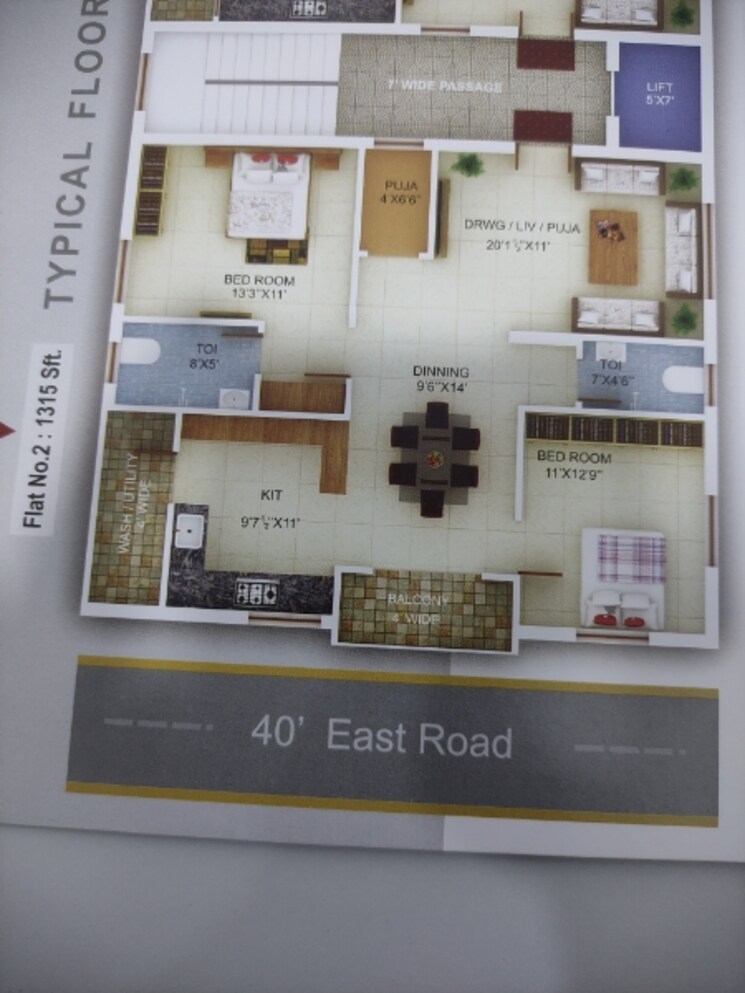 Floor Plan, vennela-twilight 2 Bedroom 1315 Sq.Ft. Apartment In Neknampur Hyderabad 8064443