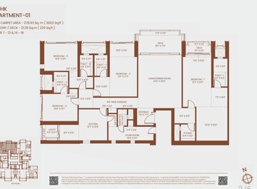 Floor Plan in 4 BHK Apartment at Birla Niyaara, Worli – for Sale