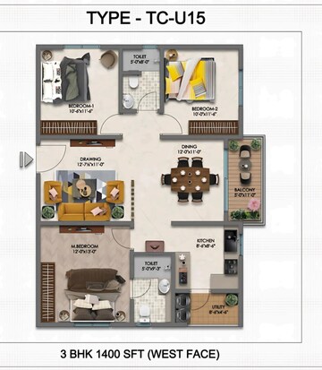 Floor Plan in 3 BHK Apartment at Narsingi – for Sale