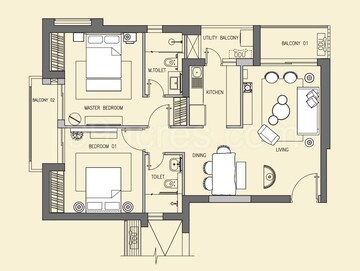 Floor Plan in 3 BHK Apartment at Emaar Digi Homes, Sector 62 – for Sale