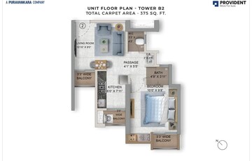 Floor Plan in 1 BHK Apartment at Provident Palmvista, Daighar Gaon – for Sale