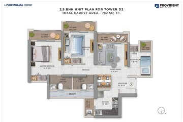 Floor Plan in 1 BHK Apartment at Provident Palmvista, Daighar Gaon – for Sale
