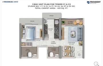 Floor Plan in 1 BHK Apartment at Provident Palmvista, Daighar Gaon – for Sale