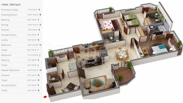 Living Room in 3 BHK Apartment at Ardee City Palm Grove Heights, Sector 52 – for Rent