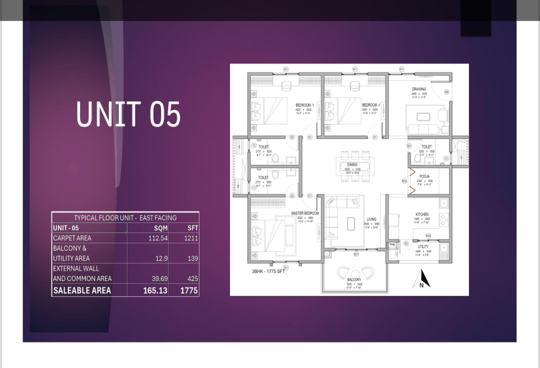 3 BHK + Pooja Room 1775 Sq.Ft. Apartment in Kolla Luxor Park