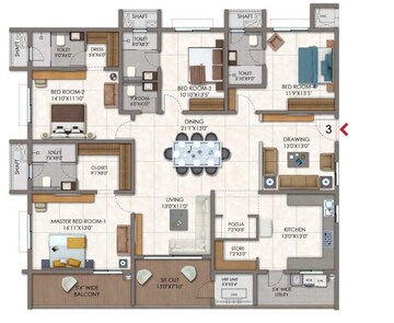 Floor Plan in 4 BHK Apartment at DSR Valar, Kokapet – for Sale