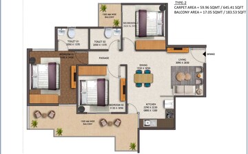 Floor Plan in 2 BHK Apartment at Sector 92 – for Sale