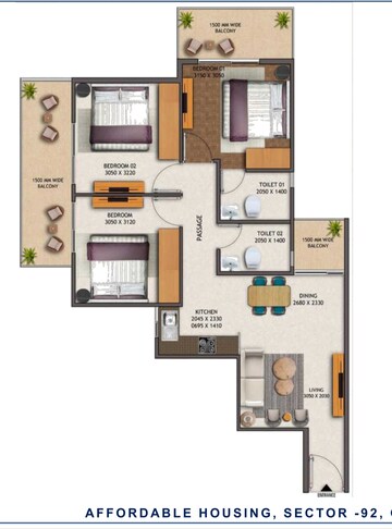 Floor Plan in 2 BHK Apartment at Sector 92 – for Sale