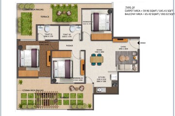 Floor Plan in 2 BHK Apartment at Sector 92 – for Sale