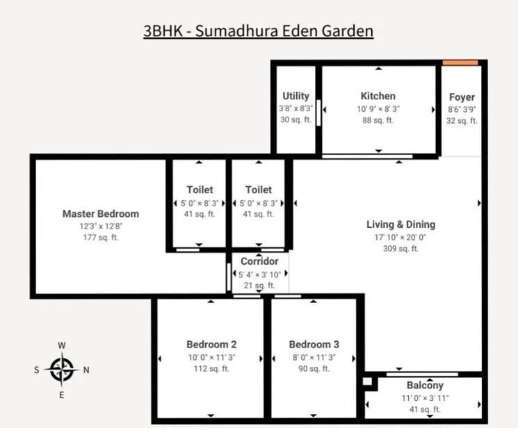 Floor Plan, sumadhura-eden-garden 3 Bedroom 1380 Sq.Ft. Apartment In Whitefield Bangalore 8079384