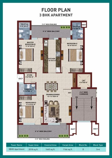 Floor Plan in 3 BHK Apartment at Sector 127 – for Sale