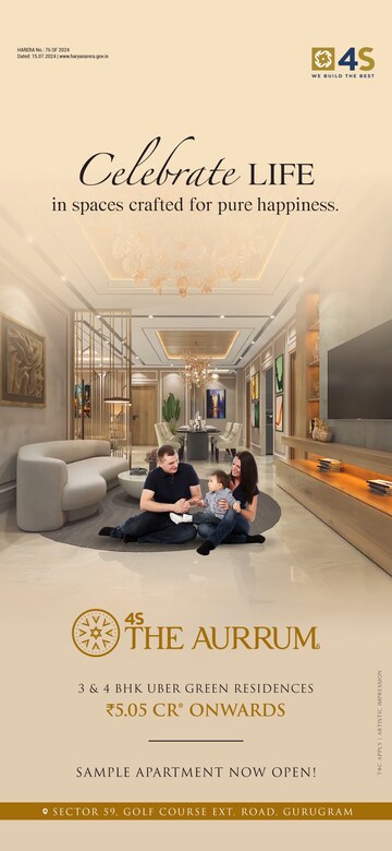 Living Room in 4 BHK Apartment at 4S The Aurrum, Sector 59 – for Sale