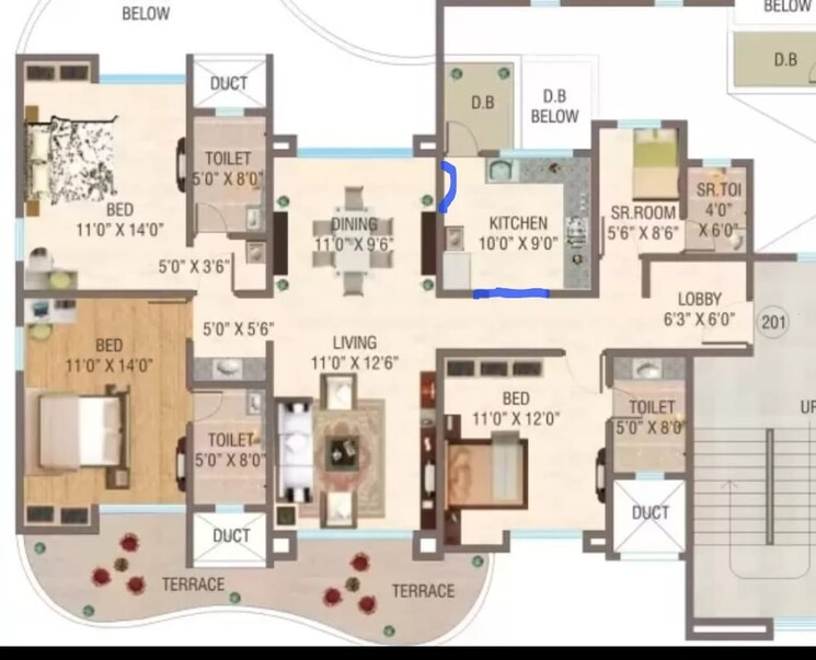 Floor Plan, yash-twin-tower 3.5 Bedroom 1400 Sq.Ft. Apartment In Baner Pune 8085222