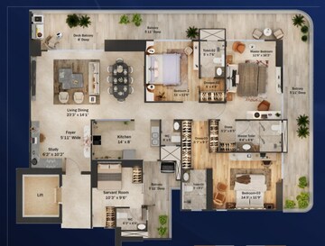 Floor Plan in 4 BHK Apartment at TREVOC Royal Residences, Sector 56 – for Sale