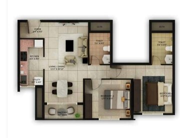 Floor Plan in 2 BHK Apartment at Salarpuria Sattva Misty Charm, Kanakapura Road – for Sale